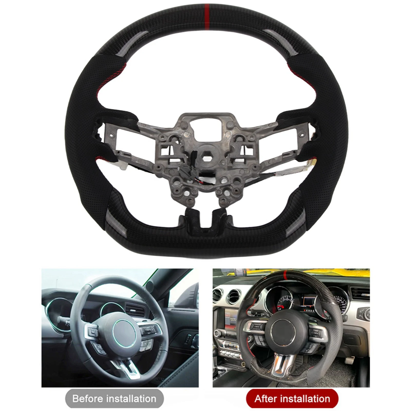 Carbon Fiber Heated Steering Wheel Fit for Mustang EcoBoost GT Shelby GT350 /GT350R 2018‑2020