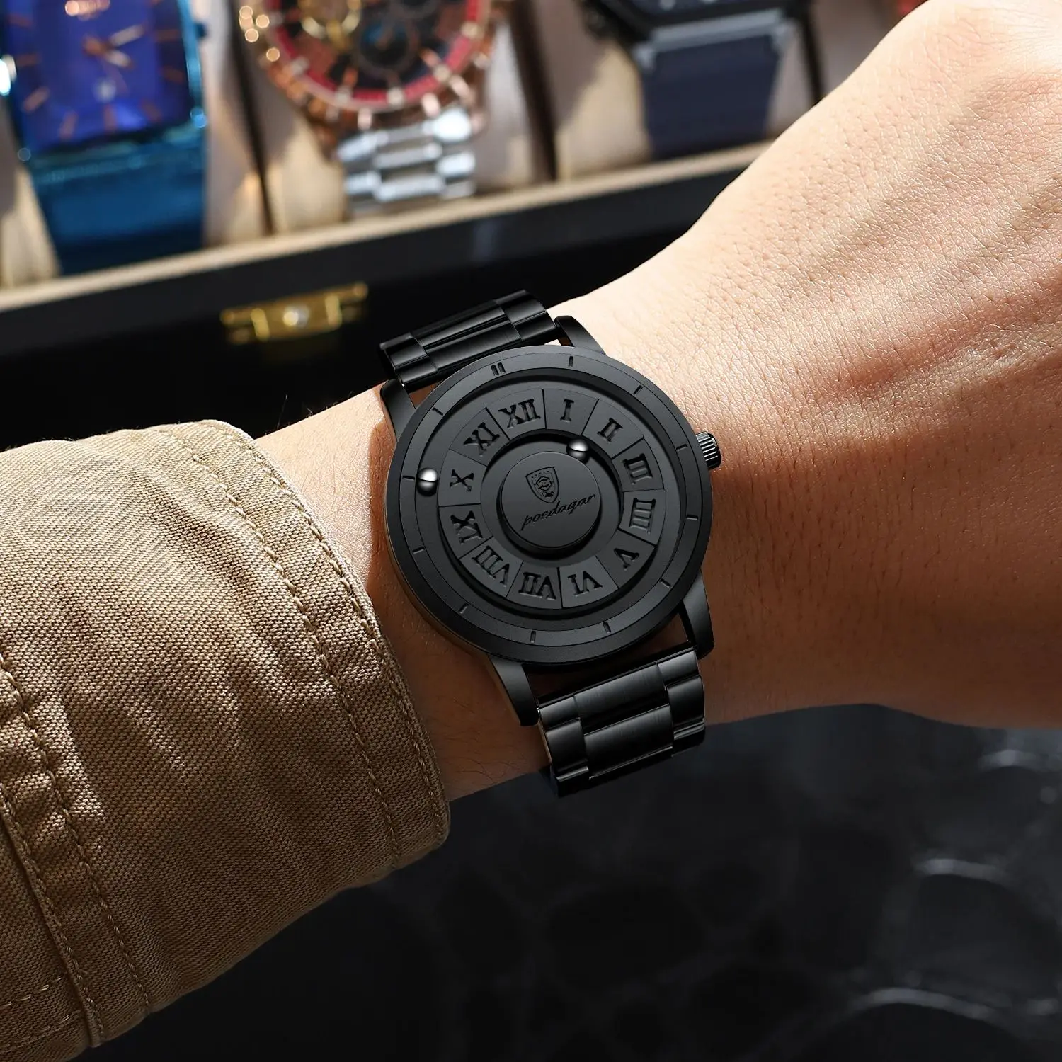 POEDAGAR Luxury Original นาฬิกาสําหรับชายกันน้ําแฟชั่นคุณภาพสูงนาฬิกาข้อมือผู้ชายสแตนเลสสตีลควอตซ์นาฬิกาผู้ชาย Reloj