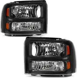 For 2005 2006 2007 Ford F250 F350 F450 F550 Super Duty/05 Ford Excursion Headlight Assembly OE Projector Headlamp Black Housing