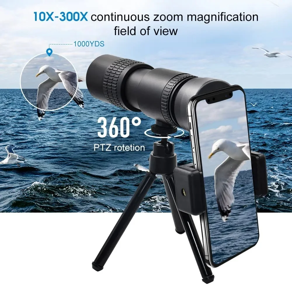 10-300X40MM Portable Mini Scalable Monocular Telescope 30mm Objective Lens Bird-watching Mirror for Outdoor Camping