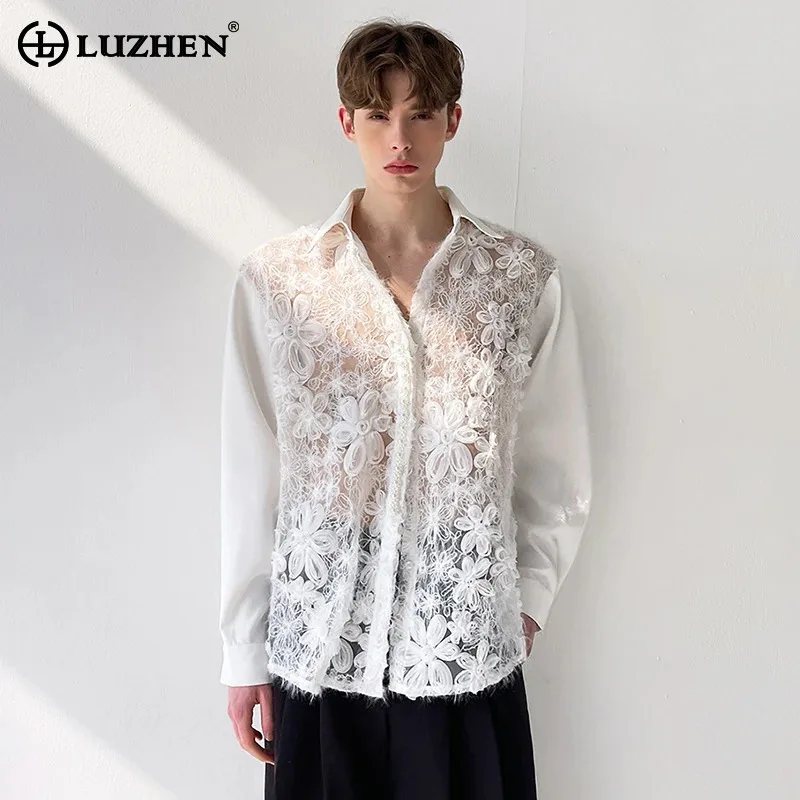 

Мужские рубашки с длинными рукавами LUZHEN, оригинальные дизайнерские рубашки с вышивкой, новинка 2025 года, элегантные красивые роскошные мужские топы JY3484