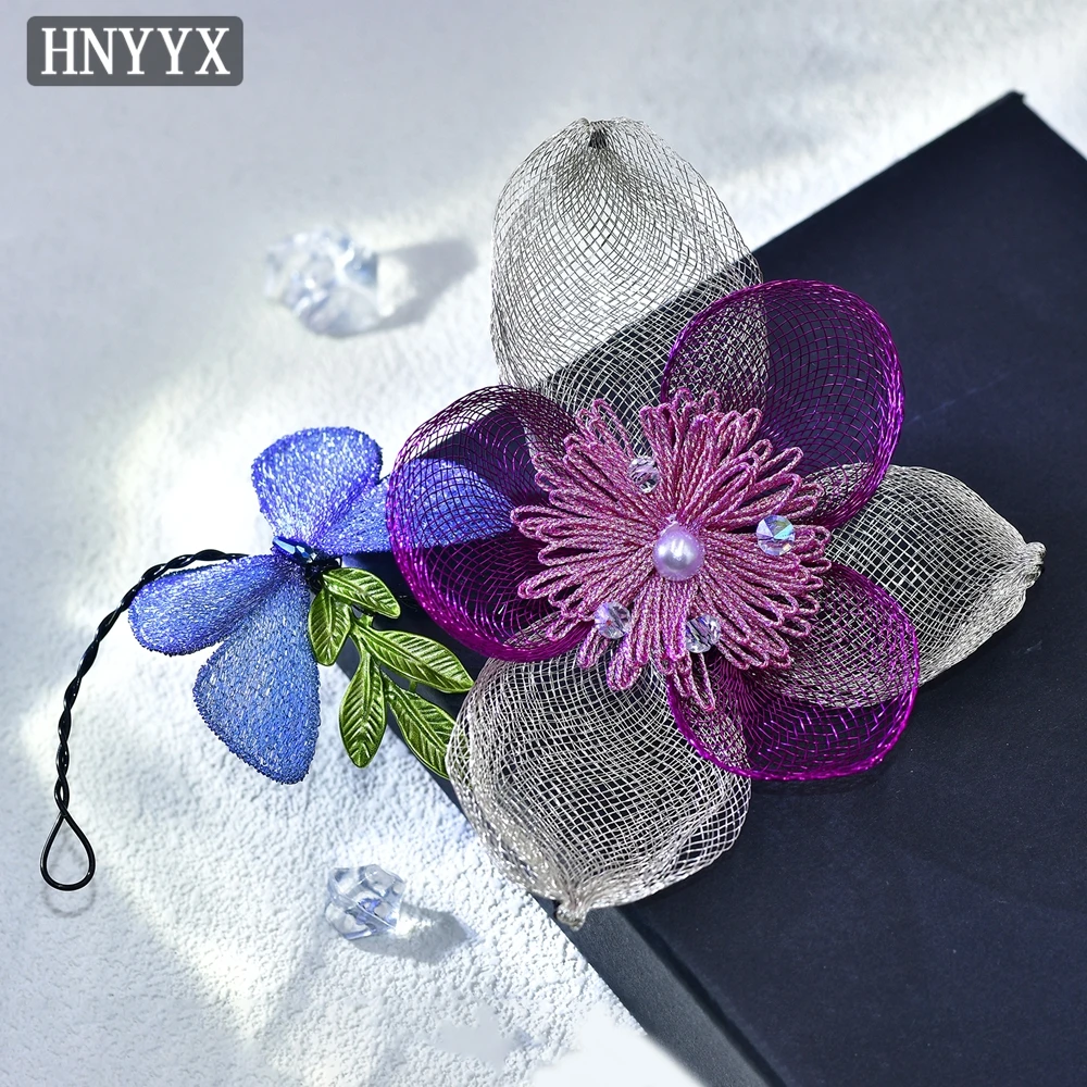 Hnyyx Schattig Meisje Mesh Bloem Vorm Hoofd Stuk Handgemaakt Kristal Buigbare Zijclip Prinses Mode Haaraccessoires Headress A191