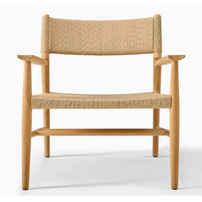 Outdoor Garden Lounge Chair Coffee Table Set Woven Seat Backrest Solid Teak Wood Frame Tropical Modern Minimalist Eco-Friendly