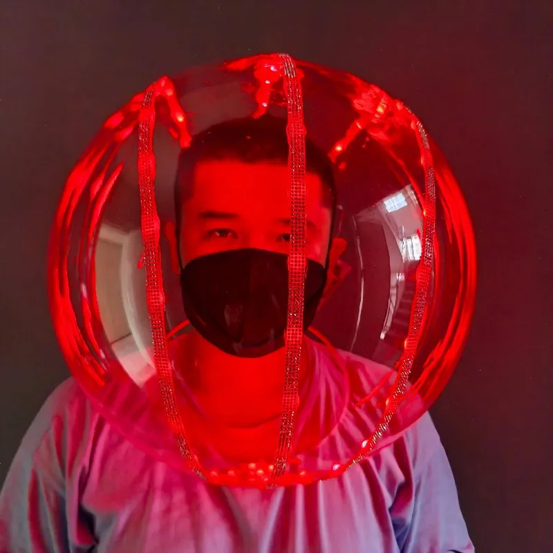 Wearable Adult Ball Hat Party Stage Performance Costume Cosplay Nightclub Cap DJ DS Transparent Helmet Halloween Cosplay Props