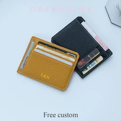 Luxury Custom Initials Card Holder Genuine Leather Slim Mini Women Wallet Personalize Letters Name Men Cowhide Credit Card Case