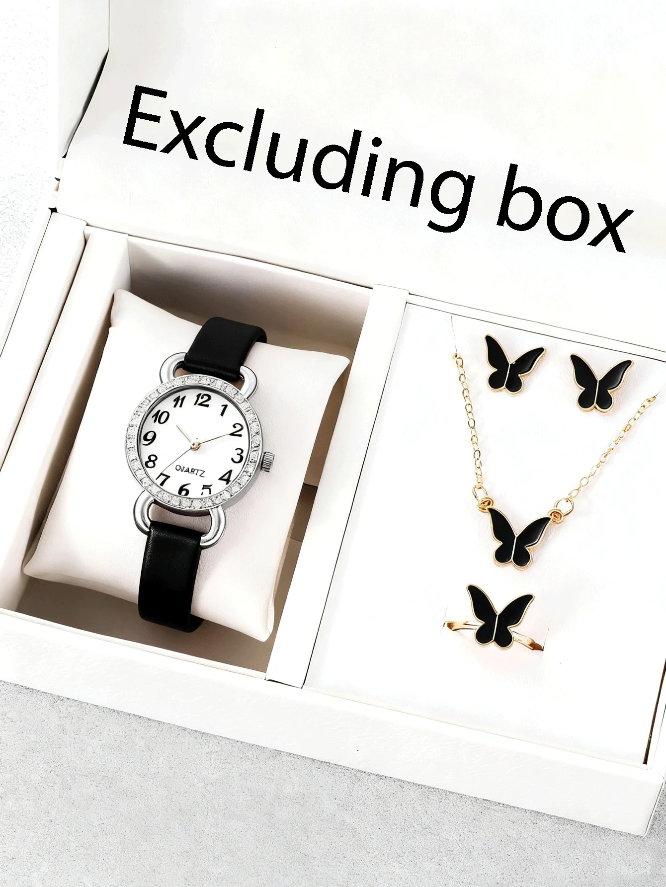 

5-piece thin belt women's watch with diamond inlay, niche mother of pearl face quartz watch for women