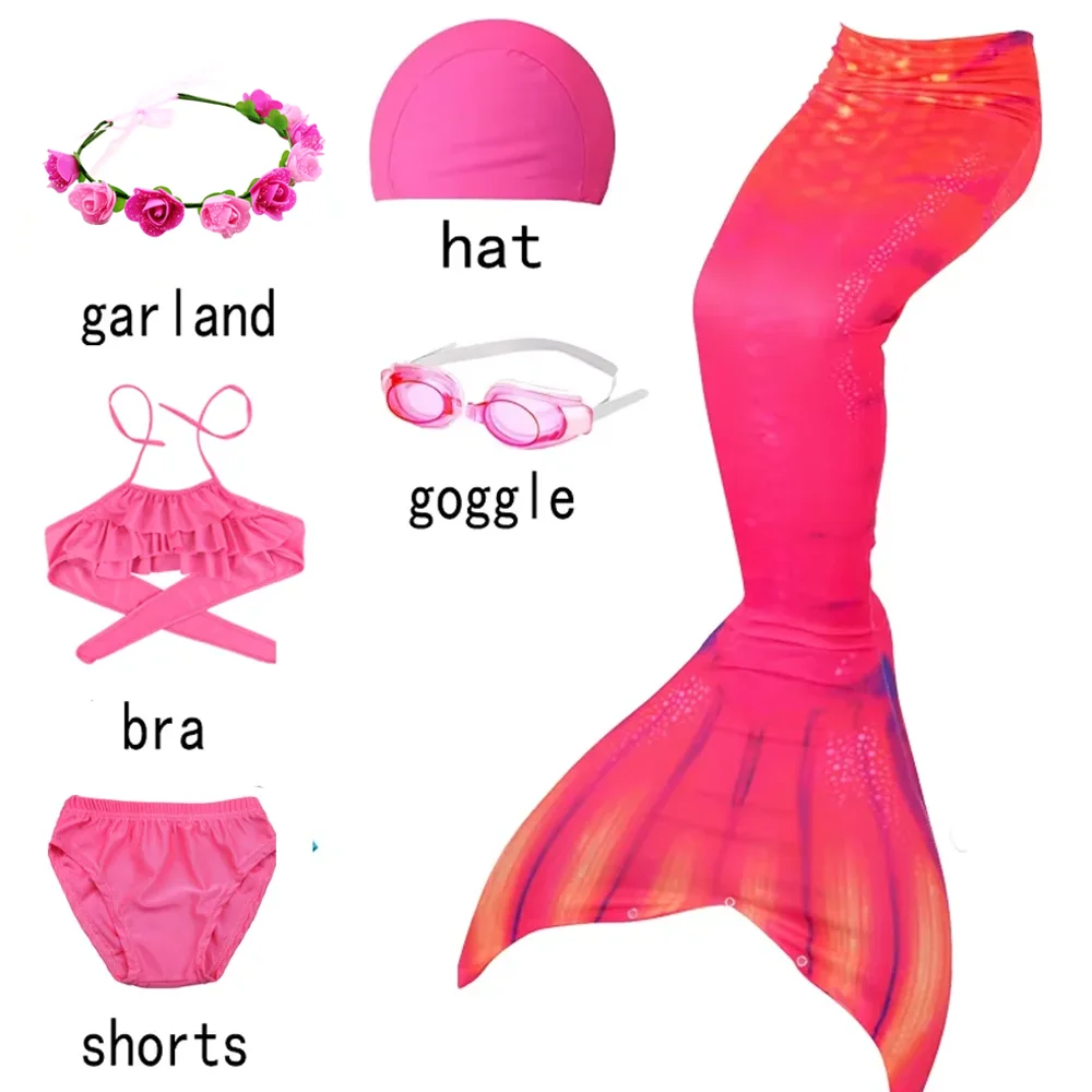 6pcs Mermaid Tails for Swimming Girls Swimsuit Princess Bikini Bathing Suit Set with Goggle Hat Garland Bra Shorts image 4