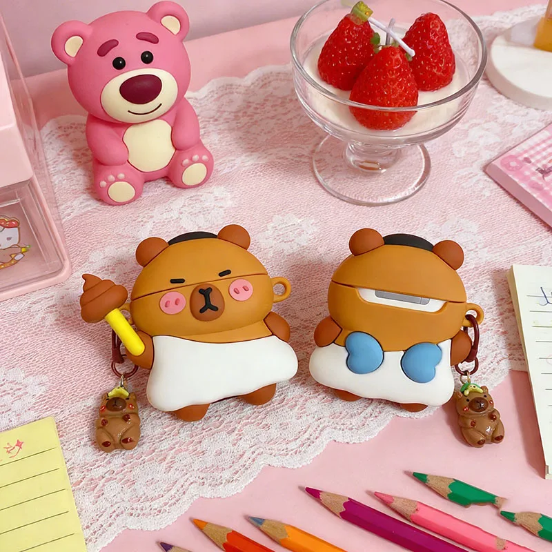 

Capybara God Funny 3D Silicone AirPods Case with Keychain Cute Cartoon Earphone Cover Shockproof Protective Case Gift for Girls