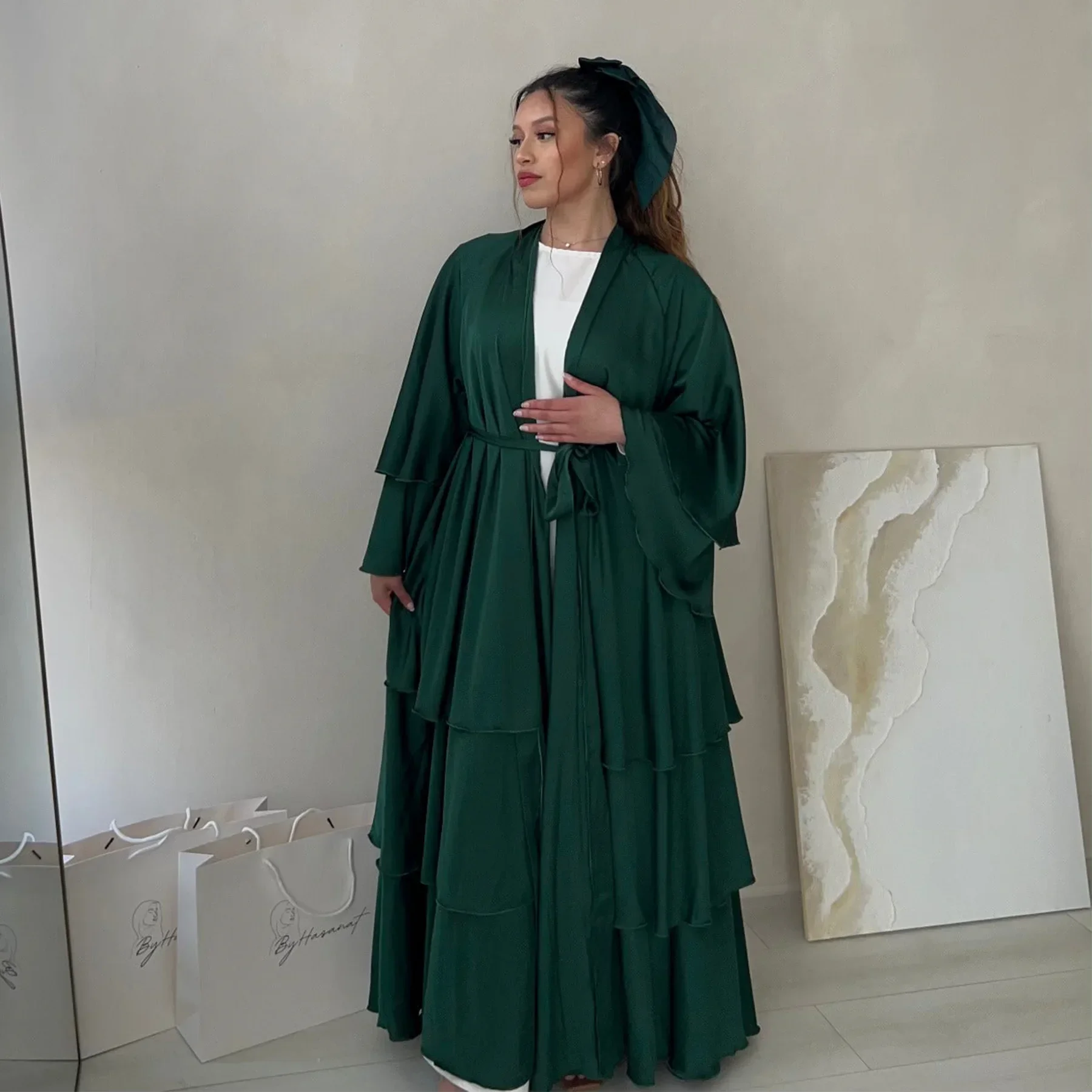 Abaya en Satin Ouvert pour Femme, Kimono Uni, Robe Hijab Musulmane de Luxe, Kaftan de Dubaï, Turquie, Ramadan, Vêtements Islamiques, Nouvelle Collection