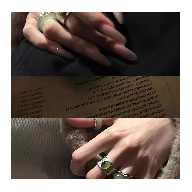 

"Warm Like Jade" Oval Egg Surface Texture Texture Ring Imitation Hetian Jade Pigeon Egg Ring Versatile Ring