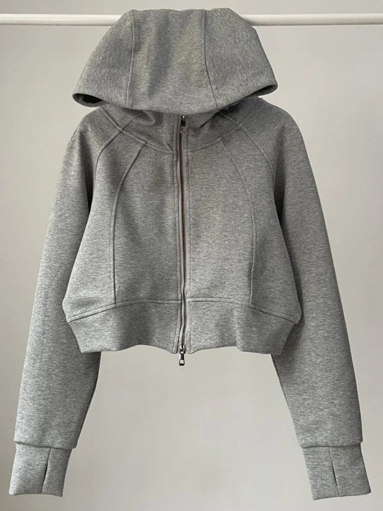 هوديس عصرية مقصوصة للنساء 2025 Ropa Mujer بسحاب مزدوج فضفاض ​ سترات y2k معطف كاجوال كوري عتيق