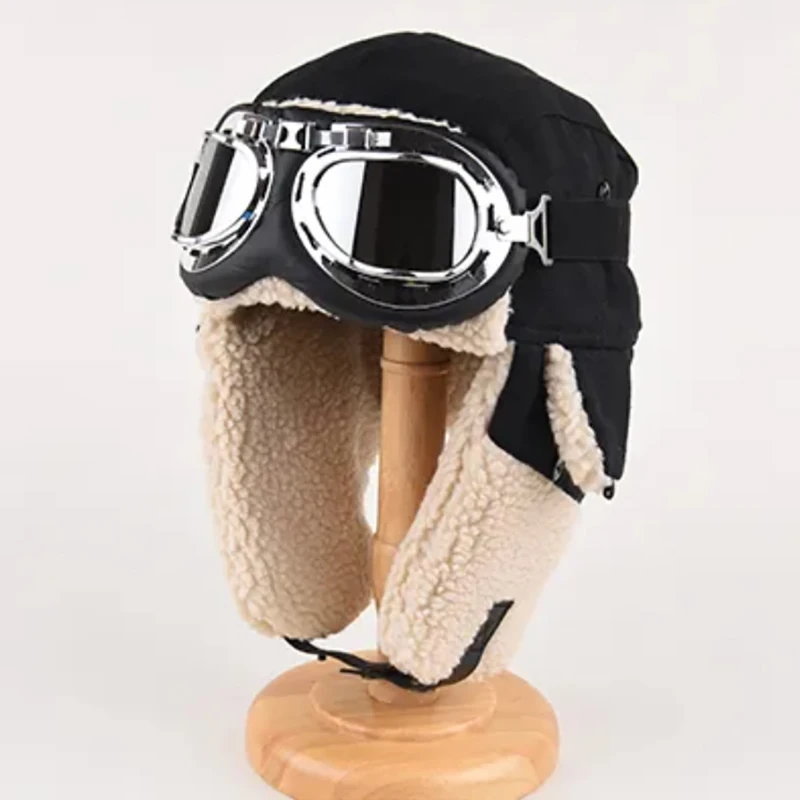 

Winter Plush Earflap Aviator Bomber Hat Face Mask Goggles Ski Riding Biking Snow Thicken Warm Cotton Cap Glasses Women Windproof