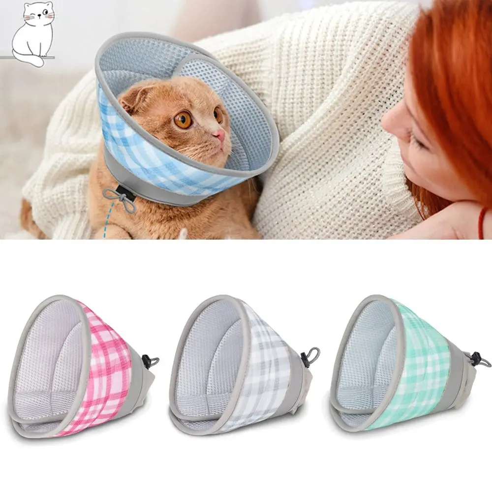 

Plaid Pattern Pet Elizabeth Collar Adjustable Design Breathable Material Dog Protective Cover Anti Scratch Anti Bite Protection
