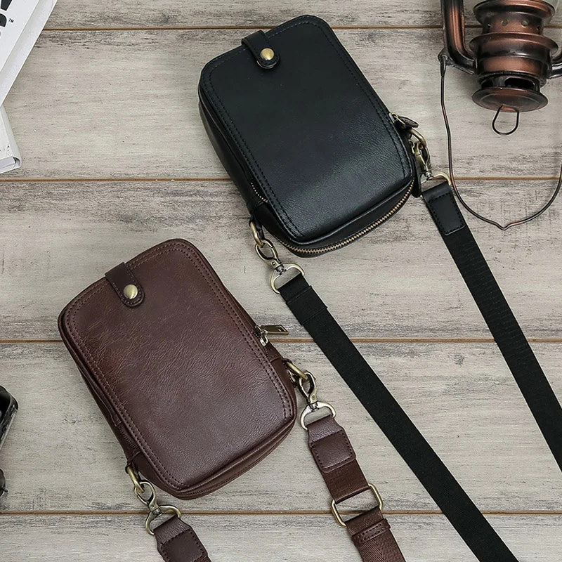 Mini PU Leather Mobile Phone Shoulder Bags For Men Crossbody Business Small Coin Zip Messenger Male Casual Travel