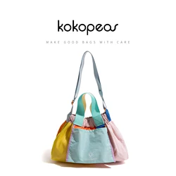 KOKOPEAS Patchwork Colorful Nylon Woman's Tote Handbag Lightweight Letter Embroidery Fashion Crossbody Purse Girl Shopping Bag