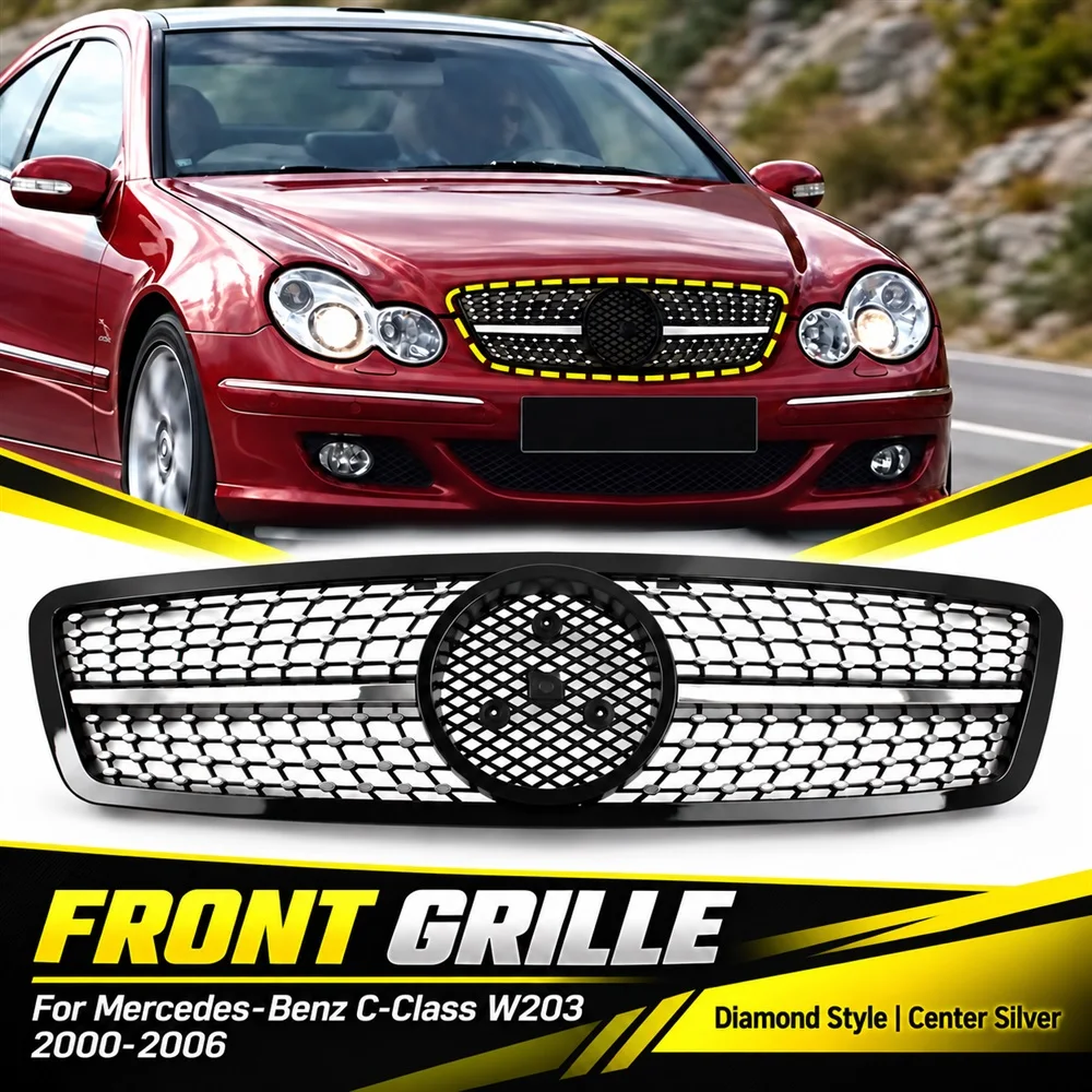 Diamond/C63 Styles Front Radiator Grill for Mercedes-Benz W203 C-Class 2000-2006 C180 C200 C230 - Radiator Grill