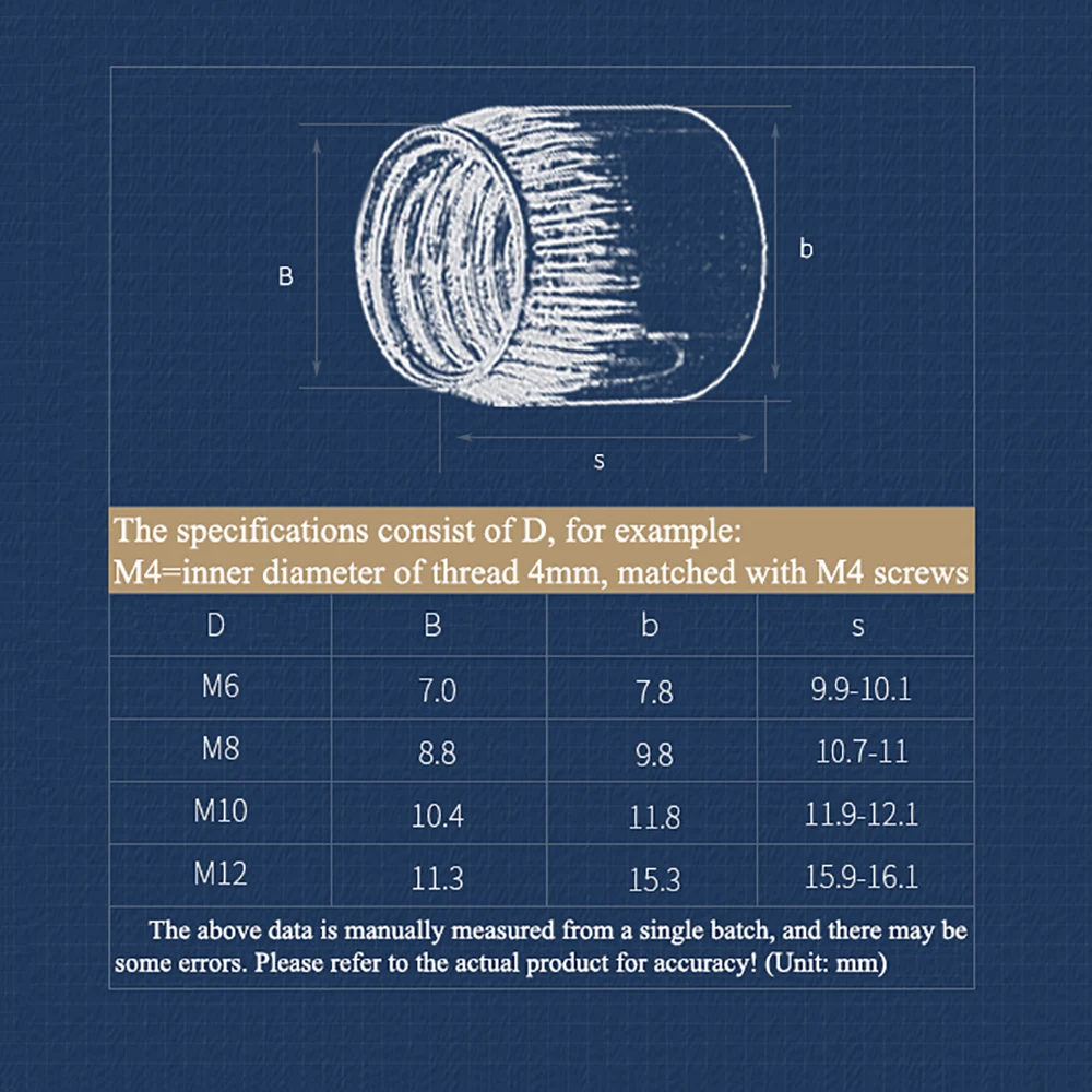 1-10Pcs Female Thread Conical Cap Tapered Cone Nut M6 M8 M10 M12 304 Stainless Steel Built In Expansion Knurled Nuts