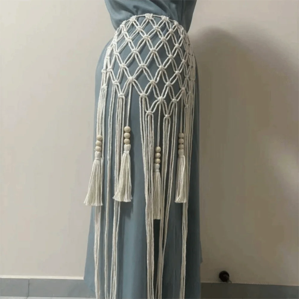 Fashion Bohemian Netted Fringe Waistband Decorative Tassel Ethnic Design Waist Wrap Handwoven Bikini Cover Up Versatile Styling