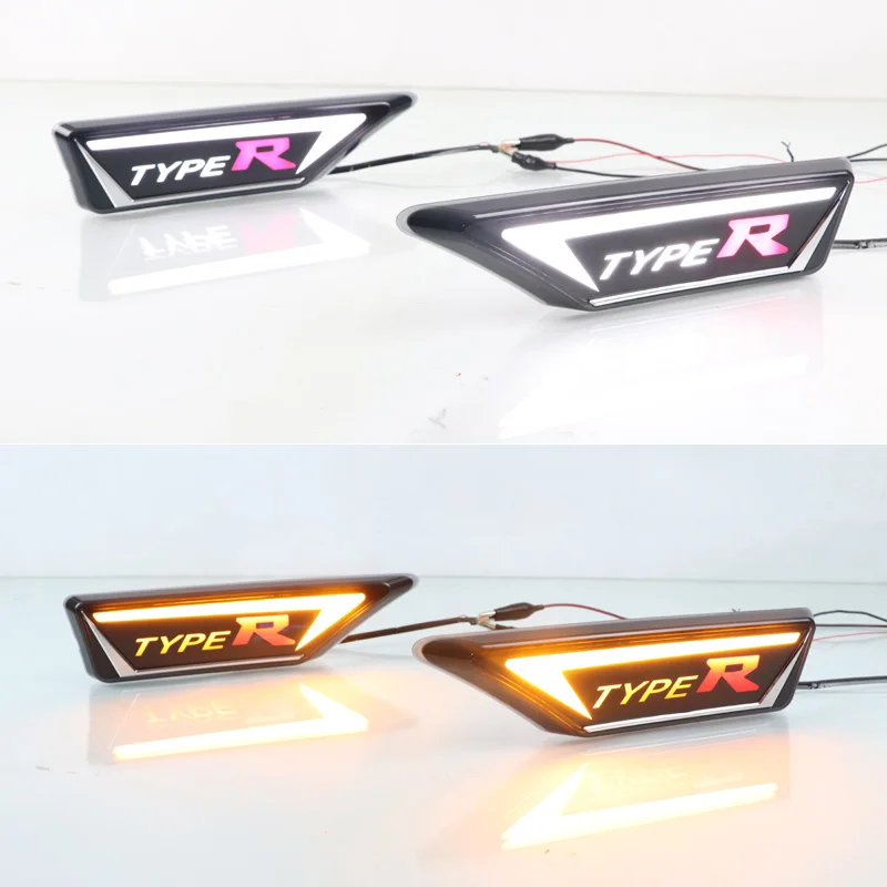 Car LED DRL Daylights For Honda Civic 2021 2022 Type R Yellow Turn Signal Daytime Running Headlamps Auto Driving Lamp Foglamps