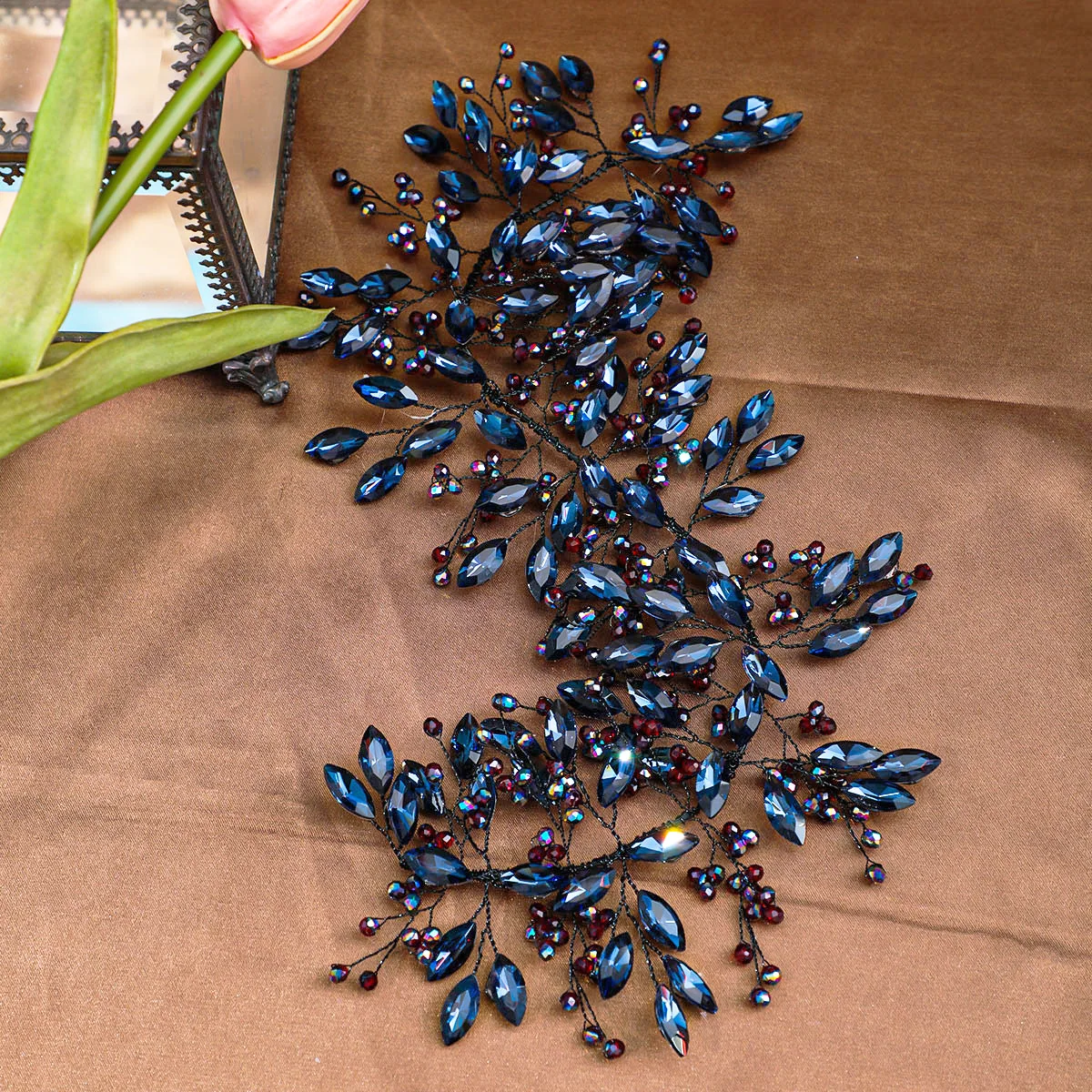 Baroque Vintage Black Blue Headbands For Women Bride Handmade Crystal Rhinestone Hairbands Wedding Hair Accessories Halloween image 6
