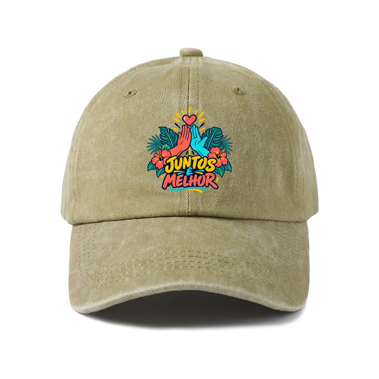 Juntos Melhor Graphic Vintage Washed Baseball Cap, Adjustable Unisex Dad Hat, Weekend Gift