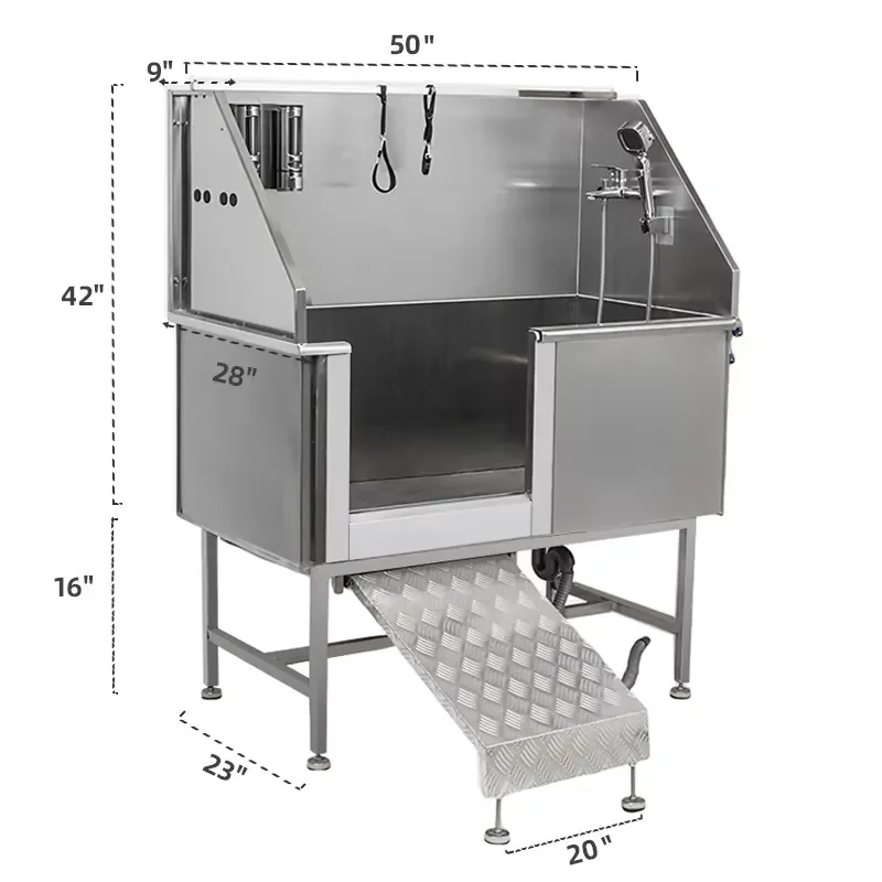 Hot Sale Stainless Steel Eco-Friendly Pet Bathhtub with Ramp Faucet Hose and Ring Grooming Tubs for Dog Pet
