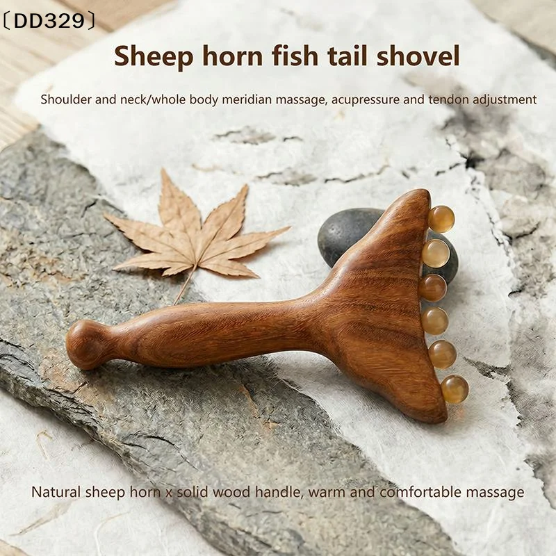 Sandalwood Meridian Massage Comb Promote Hair Meridians Body Anti-static 6-beads Sheep Horn Head Massager Gua Sha Tool〔DD329〕