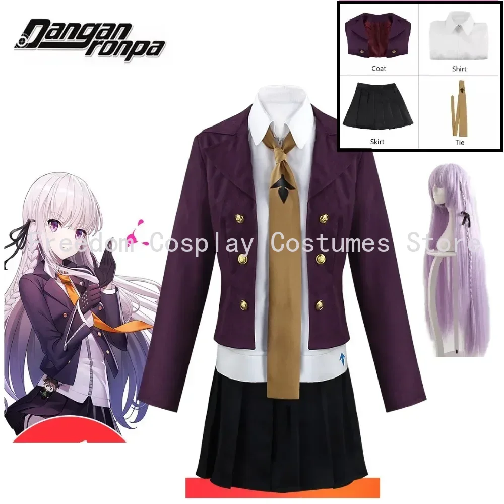 Anime Danganronpa Cosplay Trajes para Mulheres, Kirigiri Kyouko, Peruca Roxa, Uniforme Escolar Jk, Jogo, Trajes de Halloween