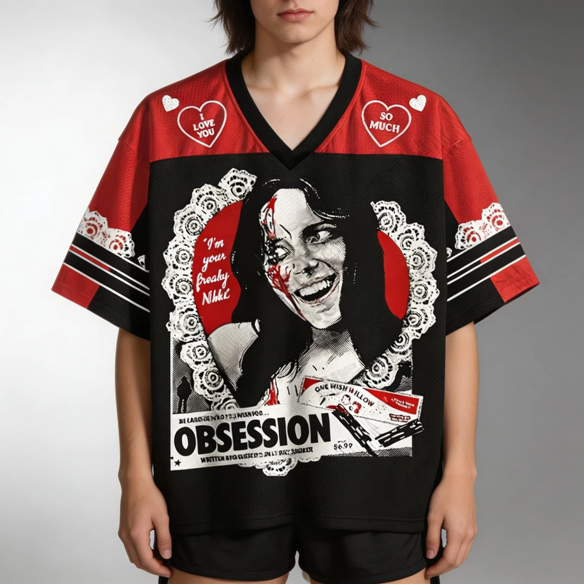 Romantic Obsession Portrait Heart Lace Summer Tee Women's Tshirt Unisex Tee Top Vneck Short Sleeve Quick drying Men's  T Shirt
