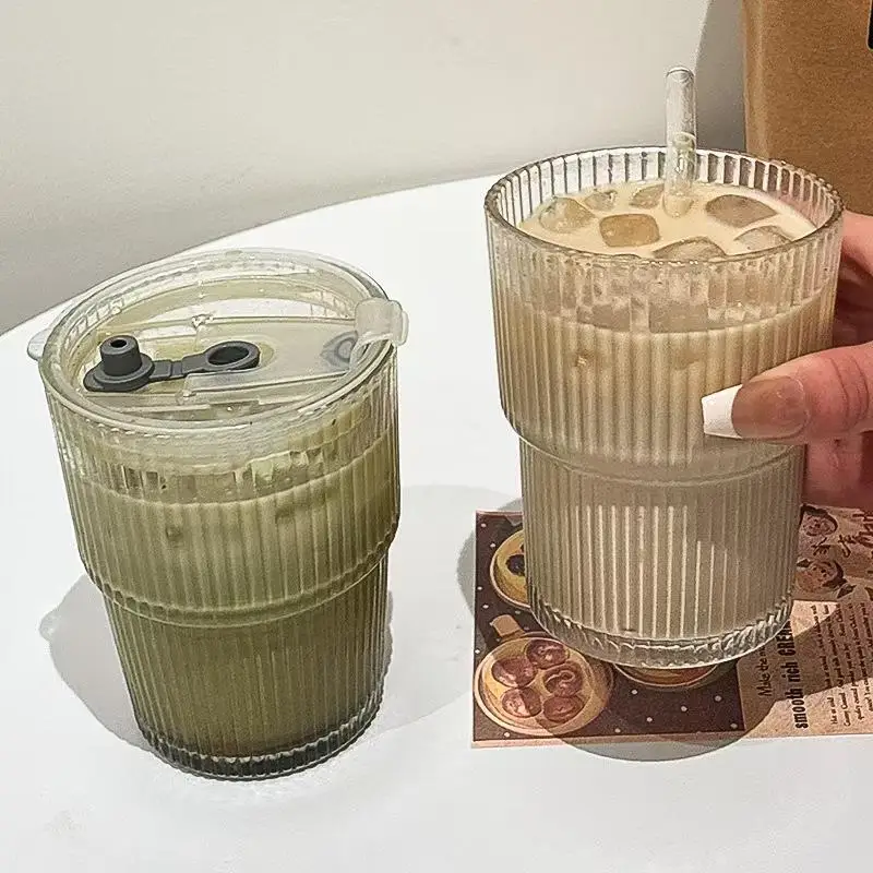 1/2/4pcs 450mlInsulated Glass Cup with Straw and Lid, Leak-Proof Travel Mug for Coffee & Drinks,  Ideal for On-The-Go Use