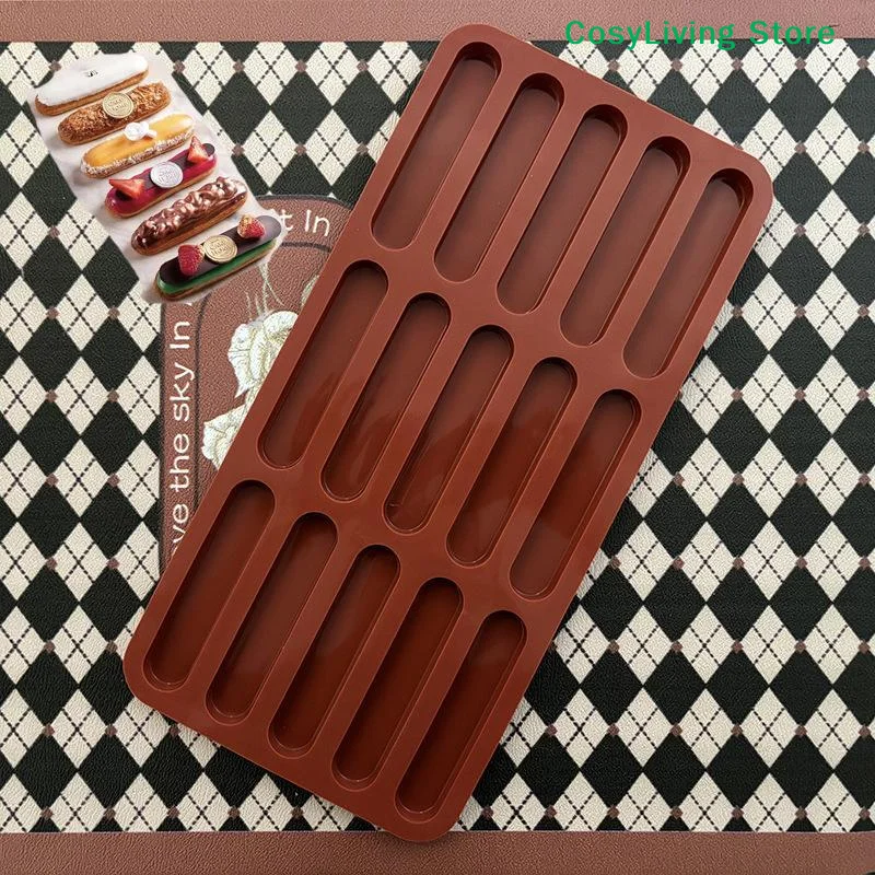 [CL]15 Hole Silicone Chocolate Bar Mold Long Strip Finger Biscuit Mould Round Strip Mousse French Dessert Cake Mold[CL]