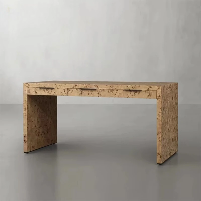 

American Villa Bedroom Vintage Wooden Dresser with 3 Drawers Hotel Tree Tumor Pattern, Luxury Desk Furniture