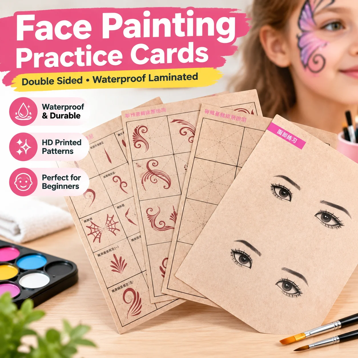 Double Sided Waterproof Laminated Face Painting Practice Cards Beginner HD Printed Copy Book Popular Pattern Design