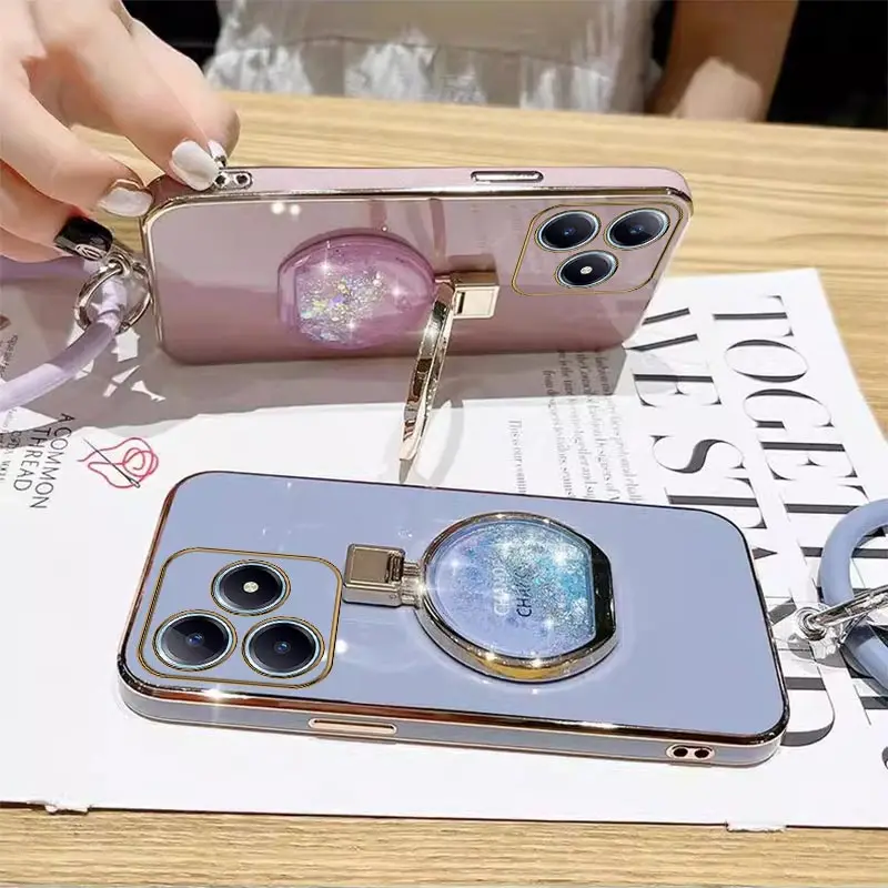 C63 Perfume Bottle Plating Phone Holder Case For Realme C63 C53 C51 C65 C55 C67 C61 Shatterproof Soft Back Cover