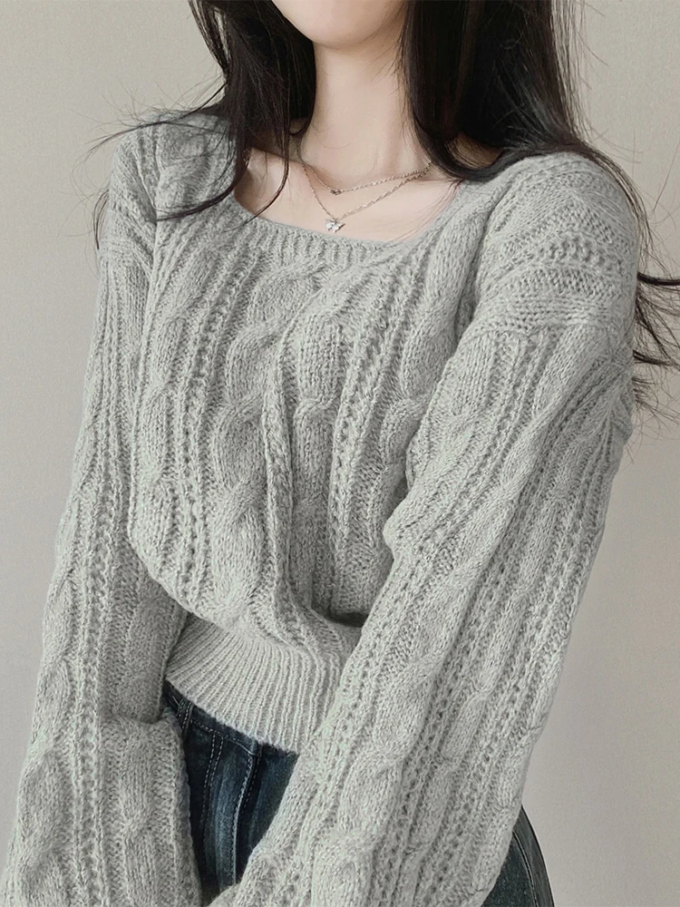 White Knitted Sweater Coat Women's Lazy Sle ort Design Autumn 2023 New Faion Loose Fit Long Sve  Color Top