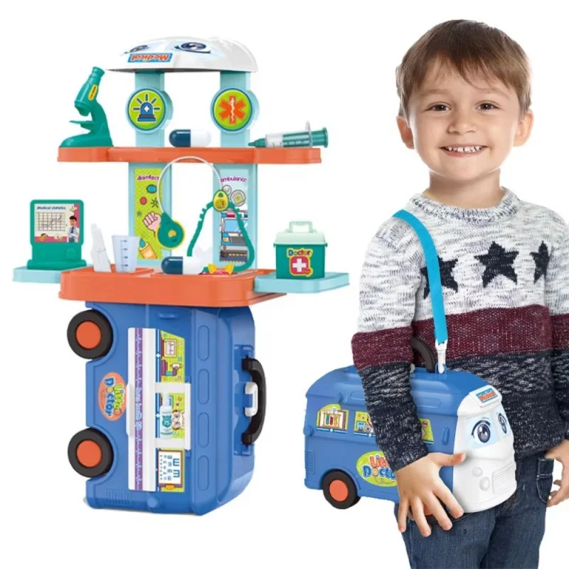 Children Pretend Simulation Plastic Educational Toys Bus Sets Doctor Kit，5 in 1 Doctor Play Kit for Kids Age 3+ Boys Girls