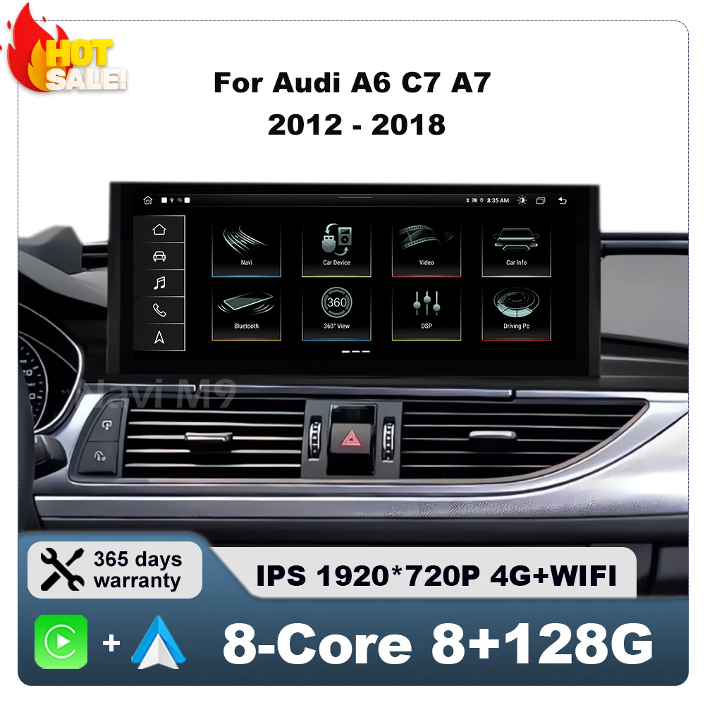 Android 14 Car Multimedia Stereo For Audi A6 C7 A7 2012-2018 Wireless CarPlay GPS Navi Radio Player Bluetooth 12.3