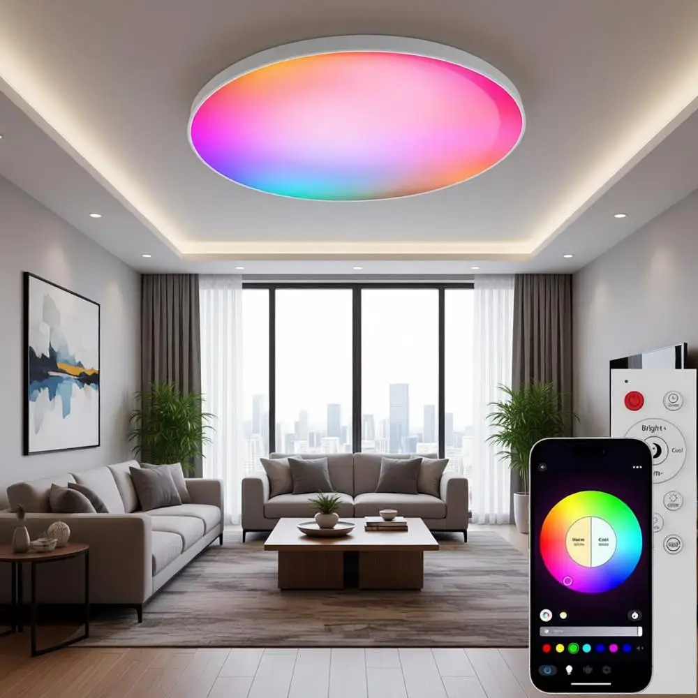 

12 Inch RGB LED Ceiling Light with Remote Control, 3000K-6500K Adjustable Ultra-Thin Ceiling Lamp for Bedroom, Living Room and G