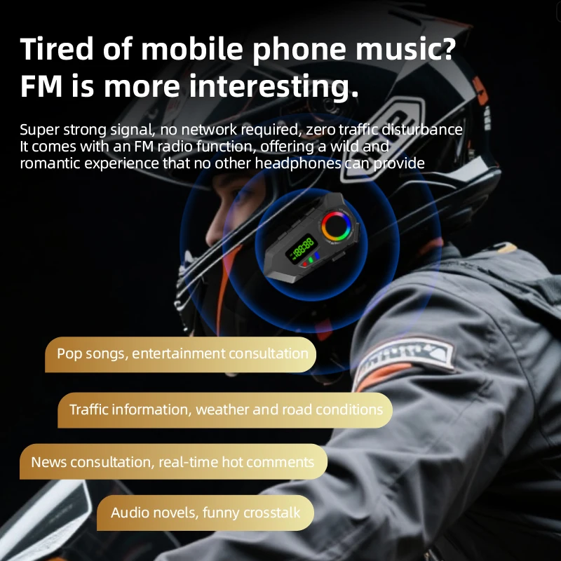 Y30A ABS Motorcycle Helmet Bluetooth 6.0 Headset, FM Radio, LCD Display, Waterproof, Motorbike Communication System