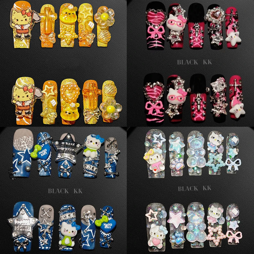 

Y2K Sanrios Hello Kitty Xl Long Coffin Shape Handmade Press On Nails Europe-America Spice Girl Artifical Fake Nail Party Sticker