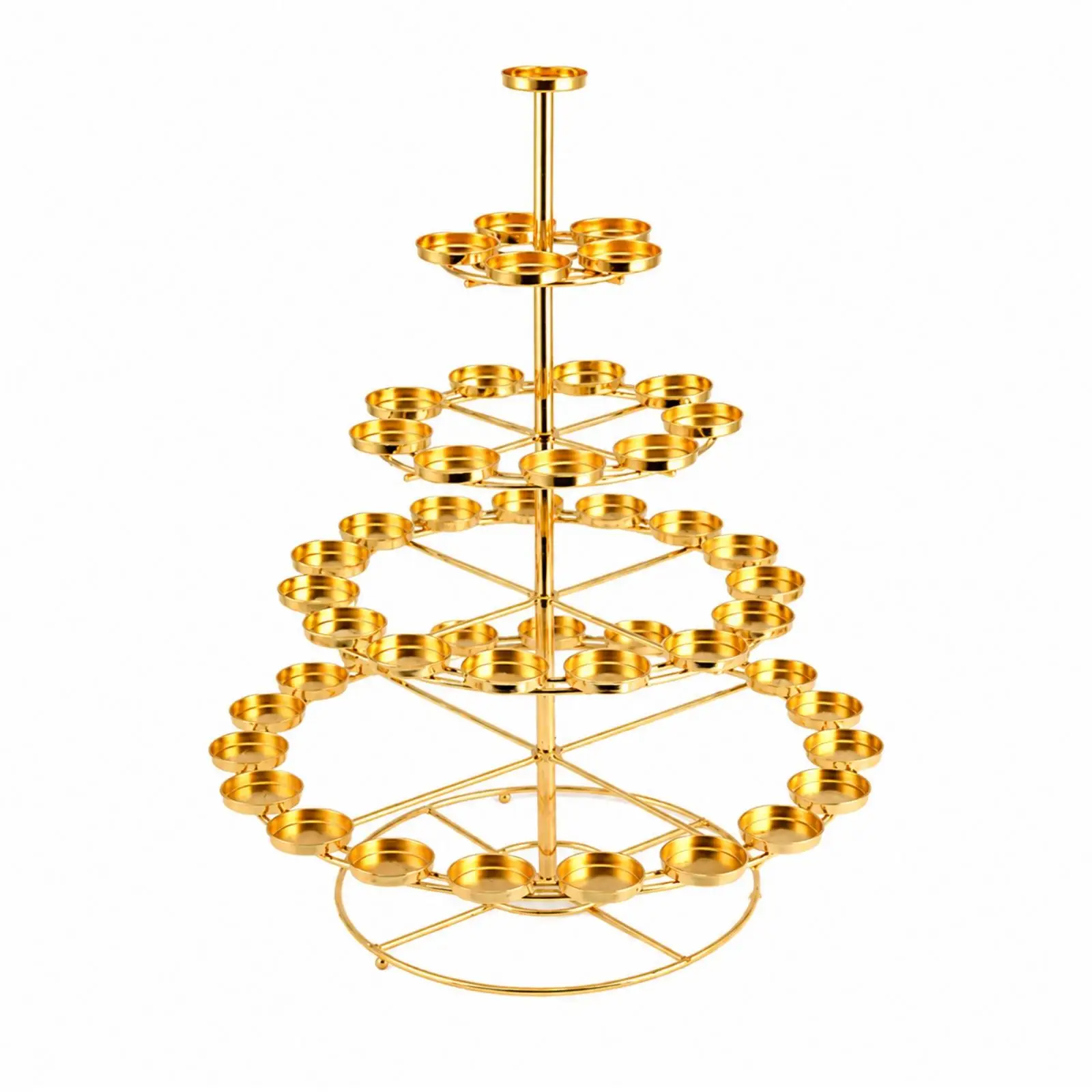 Five-Tier Religious Oil-Lamp Stand Tiered Buddhist Lamp Stand with 49 Cup Holders Gold-Colored for Shrines, Prayer Environs,