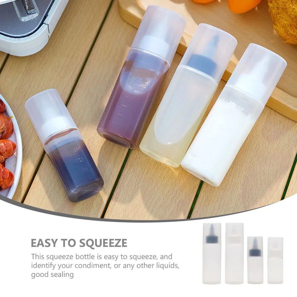 

4Pcs Kitchen Sauce Squeeze Bottles Plastic Condiment Dispensers PP Material for Salad Dressing Ketchup Honey