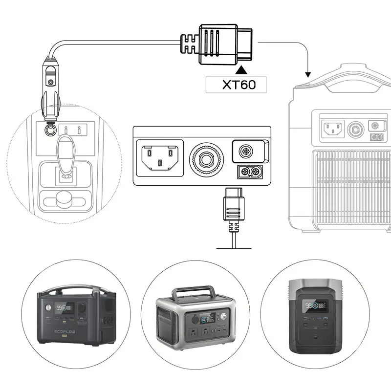 Car Cigarette Lighter to XT60 Cable 12V 24V Charging Cable for ALLPOWERS Anker Ecoflow River/Delta Bluetti Solar Generators etc.