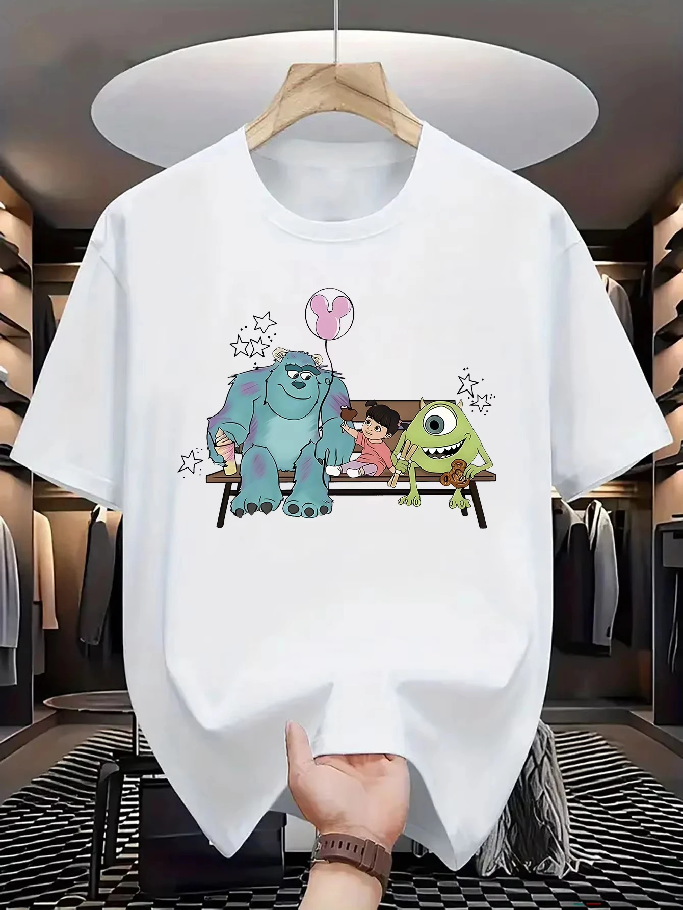 Camiseta con estampado de Disney Monsters Inc Sulley Mike Boo para hombre y mujer, camisetas informales de manga corta con gráfico de dibujos animados