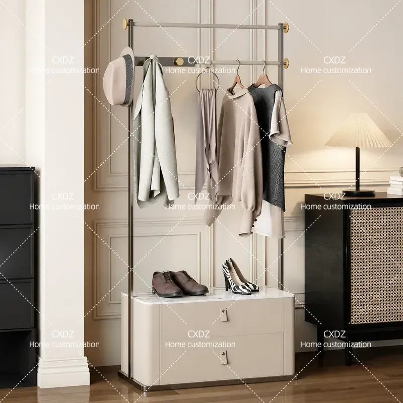 Minimalist Stainless Steel Coat Rack with Rock Slab Base Floor Standing Clothes Hanger Storage Organizer for Bedroom Entryway