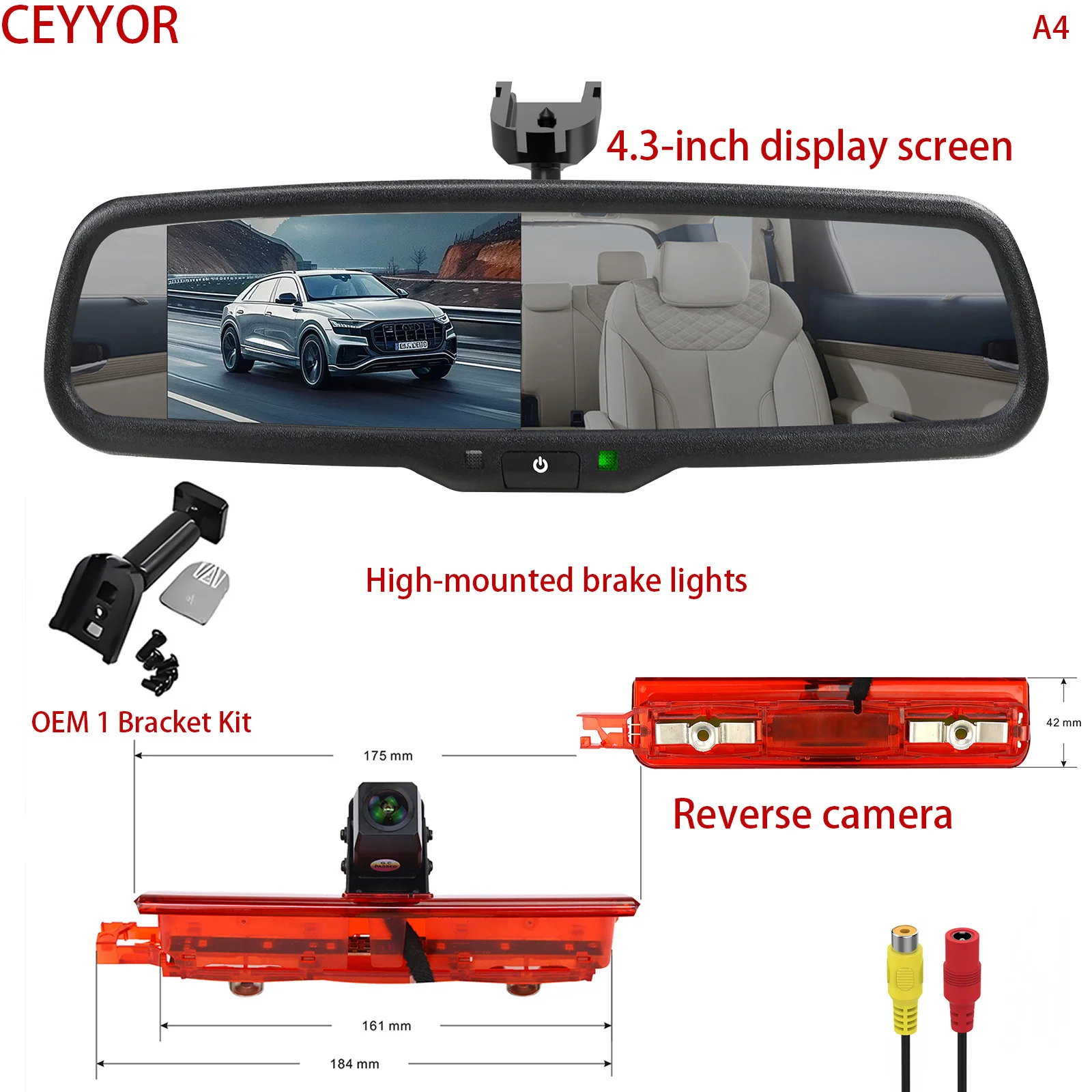 Applicable to Volkswagen VW Caddy (2003-2015)High-position brake light reversing camera 4.3-inch display monitoring kit