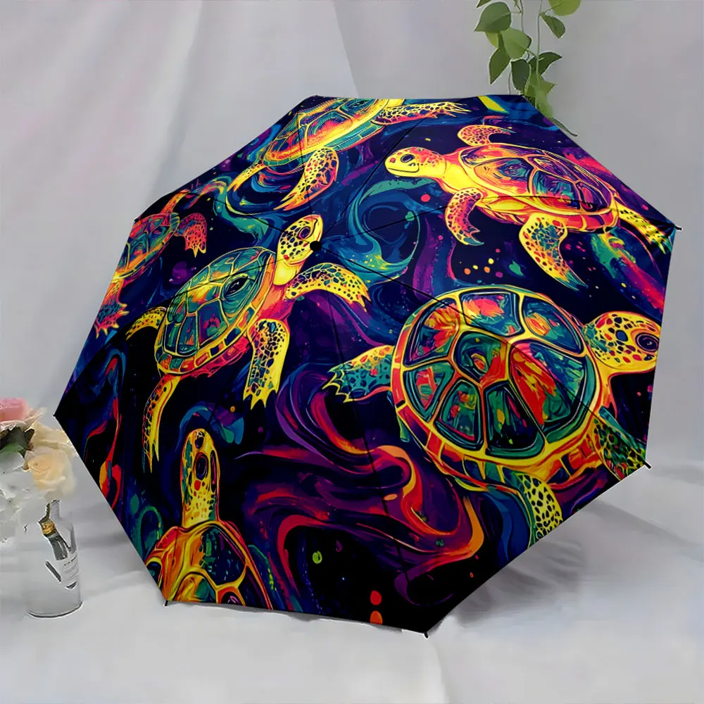 1PC Colorful Turtle Pattern Umbrella for Unique Style Print 8 Iron Ribs Folding Umbrella Auto-Open Fashion Sunshade