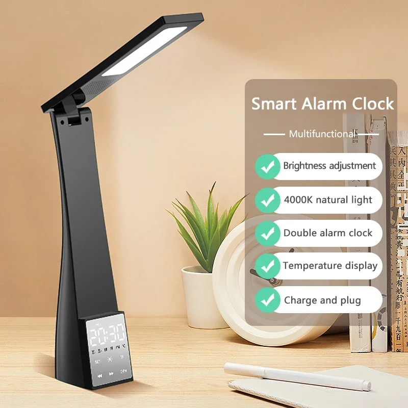 2021 Smart LED Desk Lamp Bluetooth Speaker Alarm Clock USB - 4-Level Dimming Foldable Table Lamp