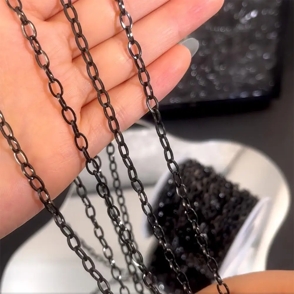 1Meter GunBlack Plated Stainless Steel 4mm Oval Chain Cuban Chains for DIY Necklace Bracelet Jewelry Making Wholesale