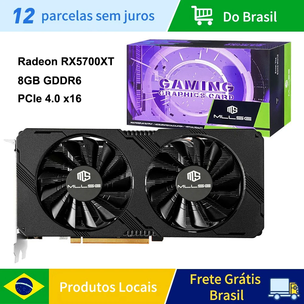 Armazém local no Brasil MLLSE Radeon RX 5700 XT 8GB GDDR6 256-bit PCIE 4.0 x16 7nm GPU Desktop Gaming Placa de Video